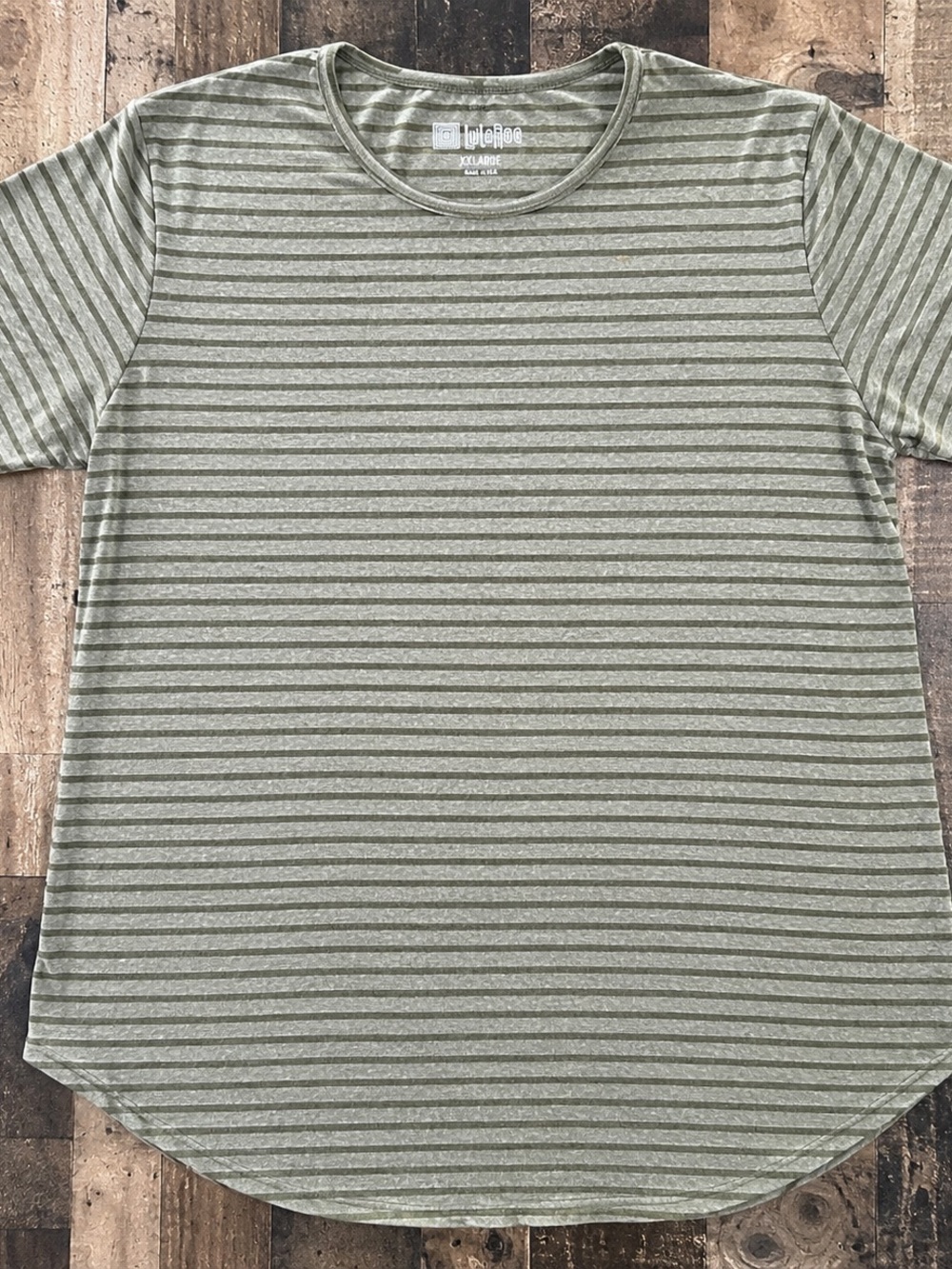 LuLaRoe Olive Sage Striped Short Sleeve Tee